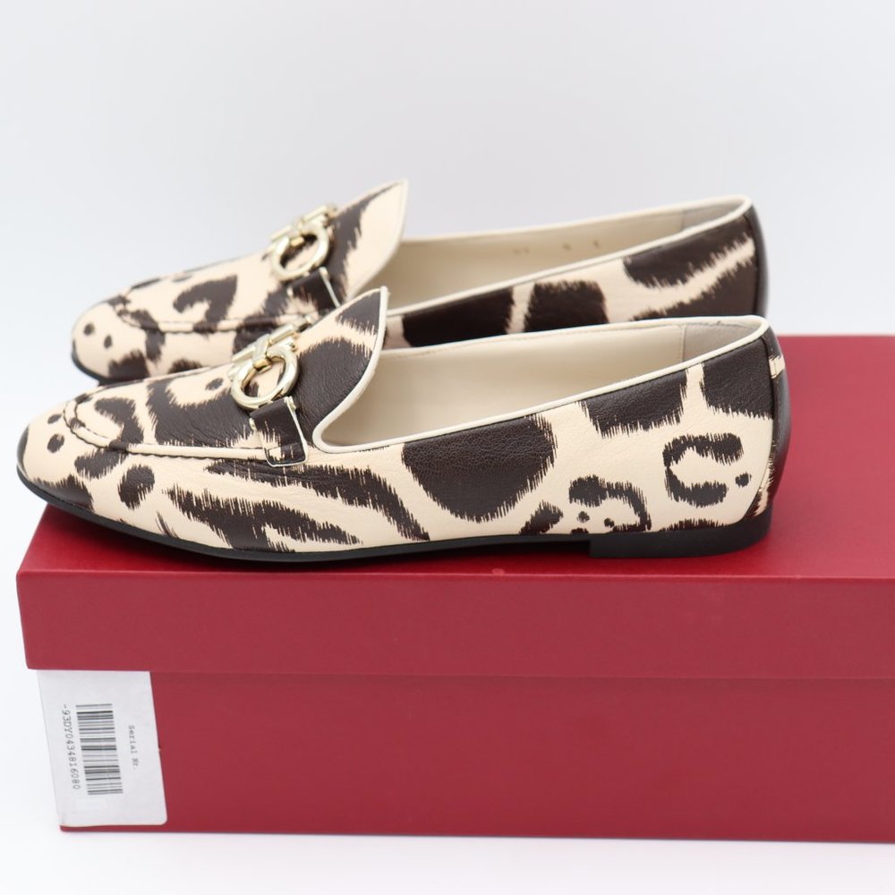 NIB Salvatore Ferragamo Trifoglio Gancini Bit Leopard Print Loafers Flats - Picture 12 of 16